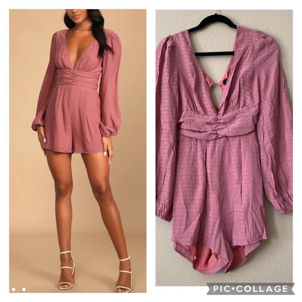 NWT Lulu’s Mauve Long Sleeves Tie-Back Romper
